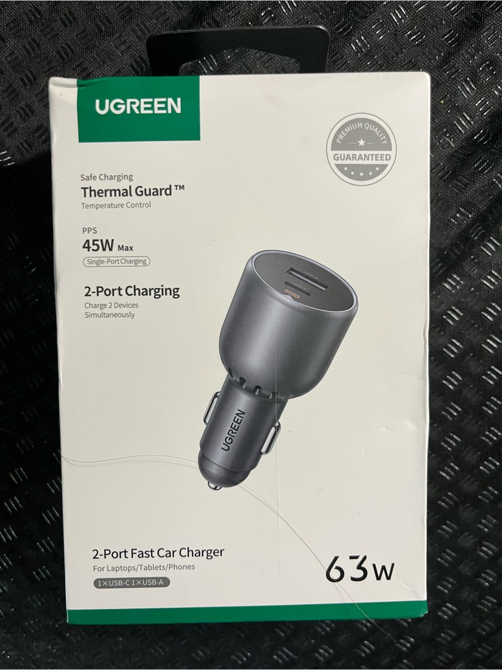 63W Dual-Port Car Charger in Gray
